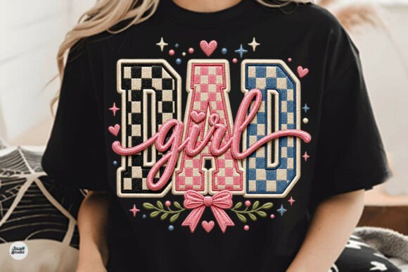 Dad Girl Checker Bow Faux Embroidery PNG: A Stylish Design for Modern Merch