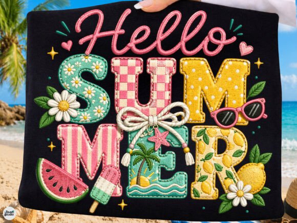 Hello Summer Cute Embroidery PNG: A Fresh Design for Boutique Brands