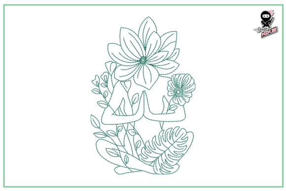Lotus Girl: A Timeless Redwork Embroidery Design