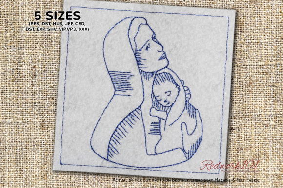Mary Holding Baby Jesus Redwork for Real Projects